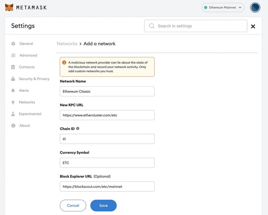 ethereum classic metamask