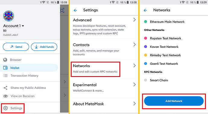 mobile metamask network