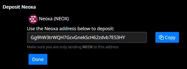neoxa deposit address