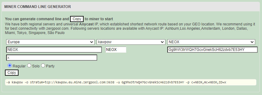 neoxa pool configuration