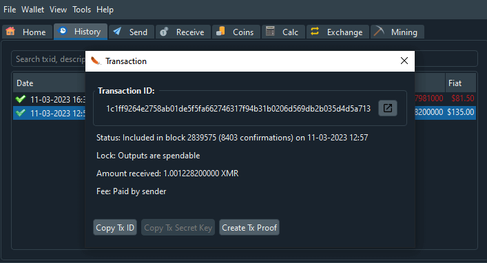 monero transaction history